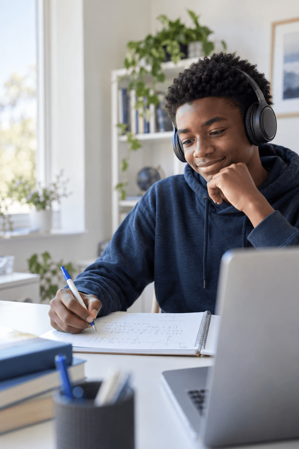 Student working through a mathematics lesson online
